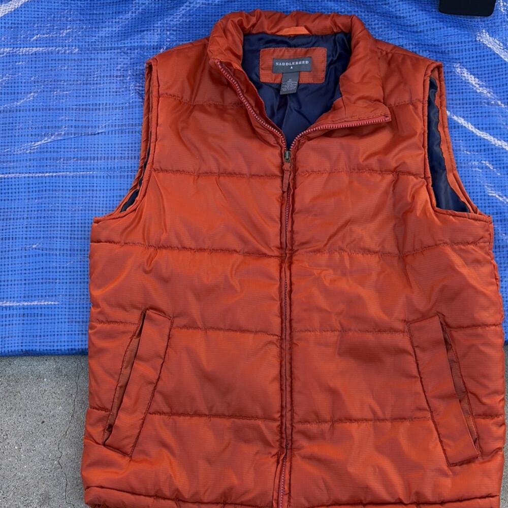 Saddlebred Men's Medium Orange Quilted Puffer Vest Full Zip Stand-Up Collar